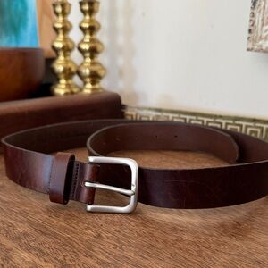 L.L. Bean Dark Brown Leather Belt with Silver Buckle